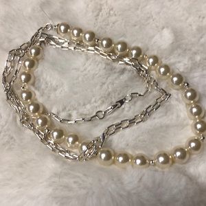 Pearls and silver necklace 36 inches